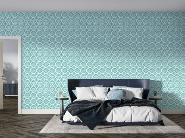 Green Art Deco Pattern Fabric Wallpaper Covers an area ​​up to 4.2mX3m with adhesive  and smoothing tool
