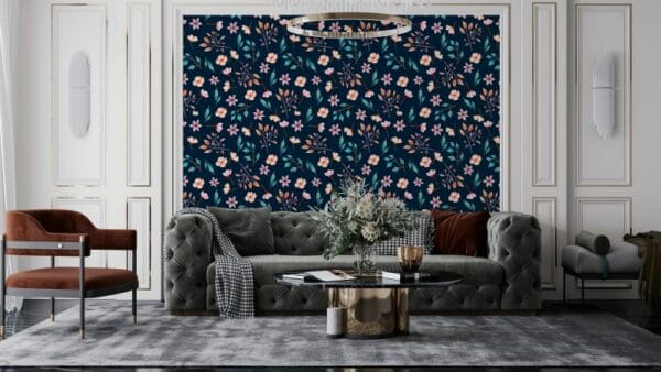Trendy Floral Pattern Fabric Wallpaper Covers an area ​​up to 4.2mX3m with adhesive  and smoothing tool