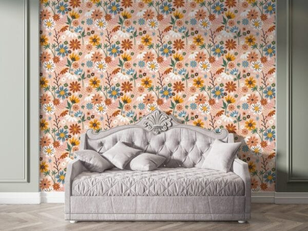 French Floral Fabric Wallpaper Covers an area ​​up to 4.2mX3m with adhesive  and smoothing tool
