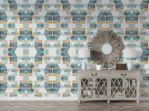 Topiary with blue Fabric Wallpaper Covers an area ​​up to 4.2mX3m with adhesive  and smoothing tool