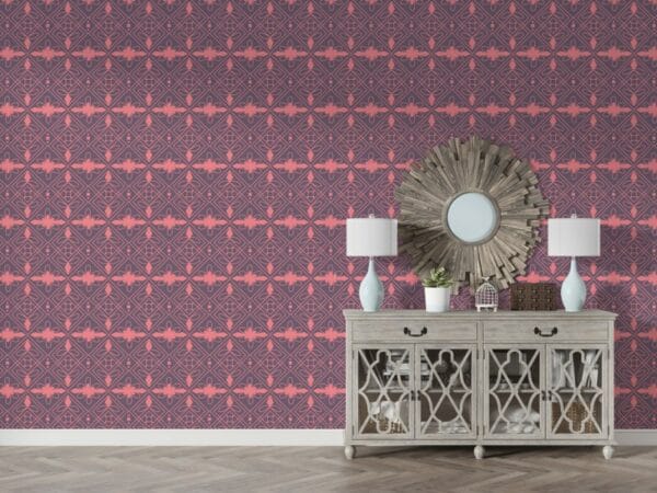 Geometric in pink Fabric Wallpaper Covers an area ​​up to 4.2mX3m with adhesive  and smoothing tool