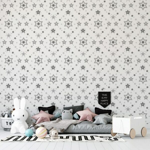 Blue and White Stars Fabric Wallpaper Covers an area ​​up to 4.2mX3m with adhesive  and smoothing tool