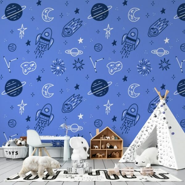 Outer Space Fabric Fabric Wallpaper Covers an area ​​up to 4.2mX3m with adhesive  and smoothing tool