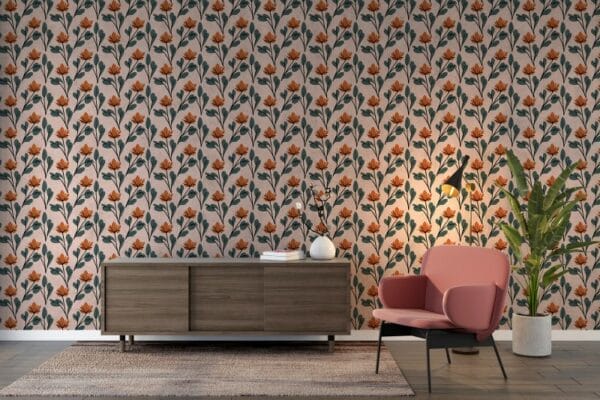 Orange Paperie Wild Flowers  Fabric Wallpaper Covers an area ​​up to 4.2mX3m with adhesive  and smoothing tool
