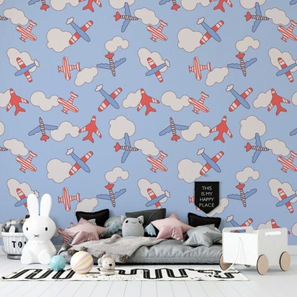 Amazing Airplanes Kids Textile seamless pattern Fabric Wallpaper Covers an area ​​up to 4.2mX3m with adhesive  and smoothing tool