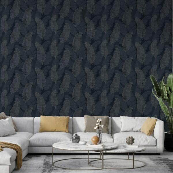 Abstract seamless with gray banana leaves Fabric Wallpaper Covers an area ​​up to 4.2mX3m with adhesive  and smoothing tool