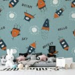 Space Adventure Fabric Wallpaper Covers an area ​​up to 4.2mX3m with adhesive  and smoothing tool