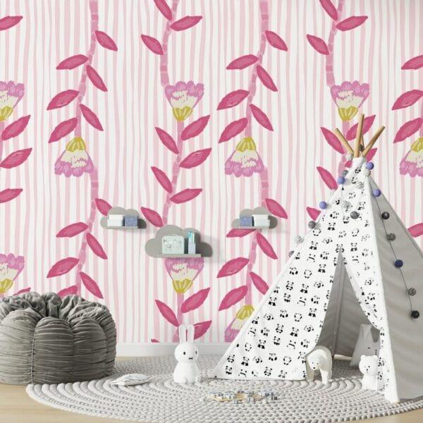Beautiful Flower Fabric Wallpaper Covers an area ​​up to 4.2mX3m with adhesive  and smoothing tool