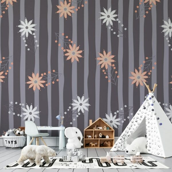 Retro style floral background Royalty Fabric Wallpaper Covers an area ​​up to 4.2mX3m with adhesive  and smoothing tool