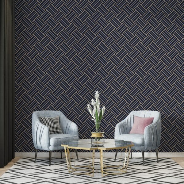 Japanese Navy Two Lines Half Yard Fabric Wallpaper Covers an area ​​up to 4.2mX3m with adhesive  and smoothing tool