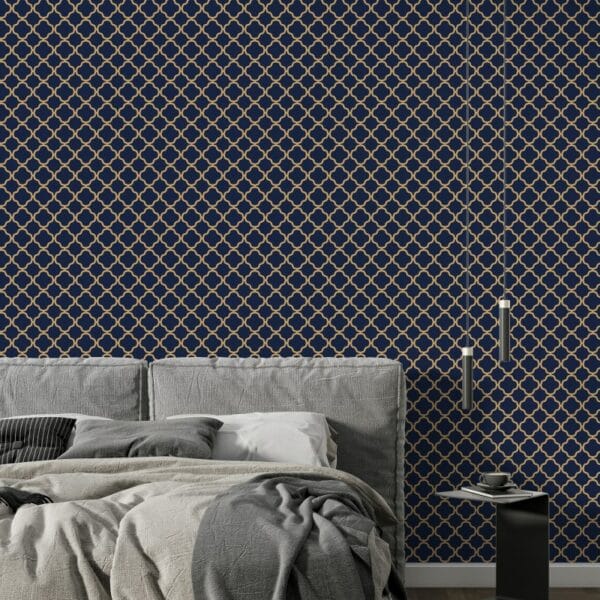 Fretwork Geometric Midnight Blue Fabric Wallpaper Covers an area ​​up to 4.2mX3m with adhesive  and smoothing tool