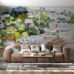 ورق حائط من القماش لسفينة ركاب نهر ميكونج يغطي مساحة تصل إلى 4.2 متر × 3 متر باستخدام أداة لاصقة وتنعيم