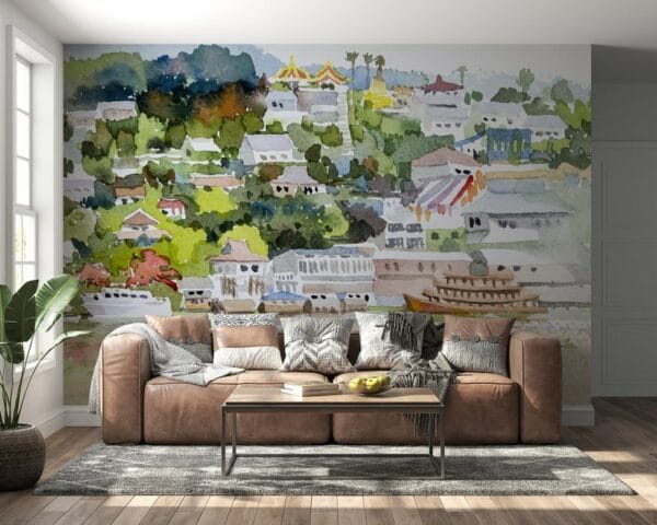 Mekong River passenger ship Fabric Wallpaper Covers an area ​​up to 4.2mX3m with adhesive  and smoothing tool