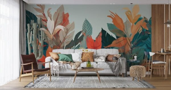 Amazing Botanical Wall Mural Tropical Fabric Wallpaper Covers an area ​​up to 4.2mX3m with adhesive  and smoothing tool