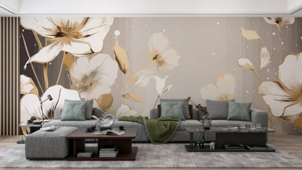 Beautiful White flowers watercolor background Fabric Wallpaper Covers an area ​​up to 4.2mX3m with adhesive  and smoothing tool