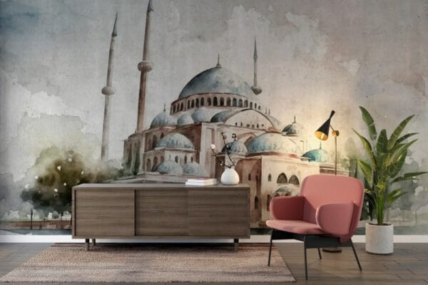 ورق حائط من القماش بمسجد اسطنبول الأزرق يغطي مساحة تصل إلى 4.2 متر × 3 متر مع أداة لاصقة وتنعيم