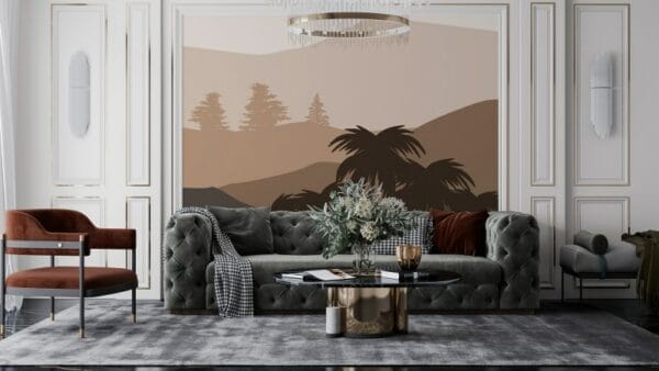 Beautiful Sunset and Silhouette of Desert Landscape  Fabric Wallpaper Covers an area ​​up to 4.2mX3m with adhesive  and smoothing tool