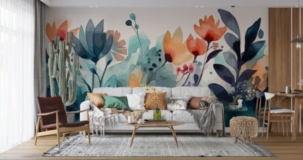 Beautiful tropical Creative flowers Jungle  Fabric Wallpaper Covers an area ​​up to 4.2mX3m with adhesive  and smoothing tool