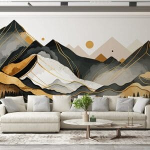 ورق حائط قماشي بألوان ذهبية من شركة Mountain Vector يغطي مساحة تصل إلى 4.2 متر × 3 متر مع أداة لاصقة وتنعيم