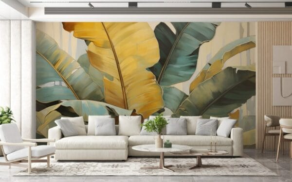Beautiful Jungle Leaf Tropical Plant Scandinavian Fabric Wallpaper Covers an area ​​up to 4.2mX3m with adhesive  and smoothing tool