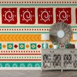 Rounded lines pattern collecti Fabric Wallpaper Covers an area ​​up to 4.2mX3m with adhesive  and smoothing tool