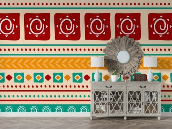 Rounded lines pattern collecti Fabric Wallpaper Covers an area ​​up to 4.2mX3m with adhesive  and smoothing tool