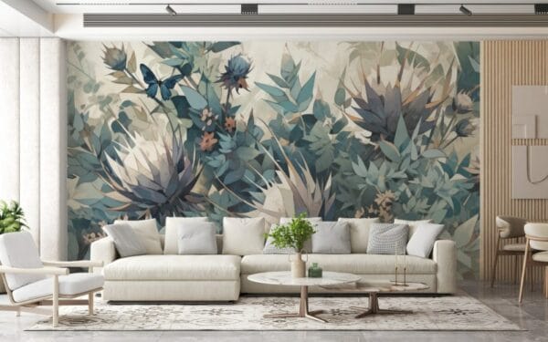 Grey Australian Botanical Plants  Fabric Wallpaper Covers an area ​​up to 4.2mX3m with adhesive  and smoothing tool