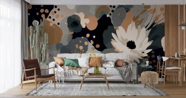 Bright Hand Drawn Flowers  Fabric Wallpaper Covers an area ​​up to 4.2mX3m with adhesive  and smoothing tool
