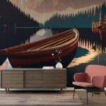 Harbor with boat on the water at sorrento italy Fabric Wallpaper Covers an area ​​up to 4.2mX3m with adhesive  and smoothing tool