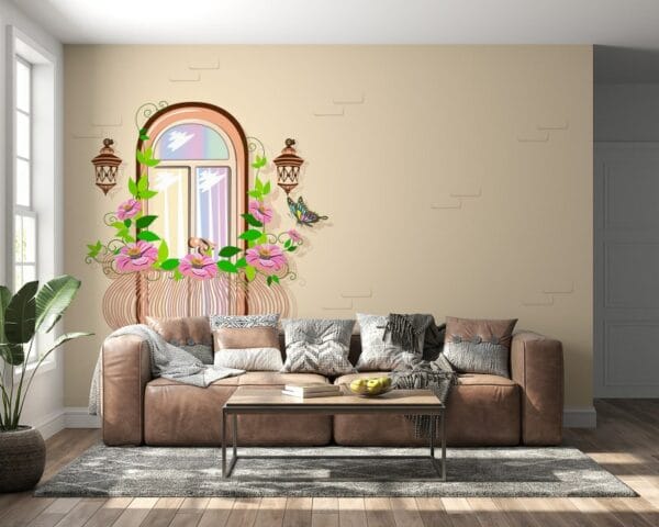 Fairytale balcony Fabric Wallpaper Covers an area ​​up to 4.2mX3m with adhesive  and smoothing tool