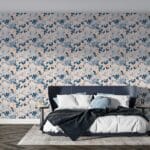 Illustration of Various Colorful Foliage Fabric Wallpaper Covers an area ​​up to 4.2mX3m with adhesive  and smoothing tool