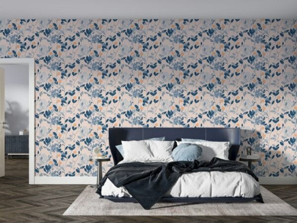 Illustration of Various Colorful Foliage Fabric Wallpaper Covers an area ​​up to 4.2mX3m with adhesive  and smoothing tool