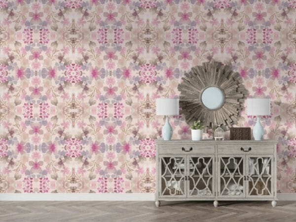 Peony Grunge Texture Design with Old Geometric Patterns Fabric Wallpaper Covers an area ​​up to 4.2mX3m with adhesive  and smoothing tool