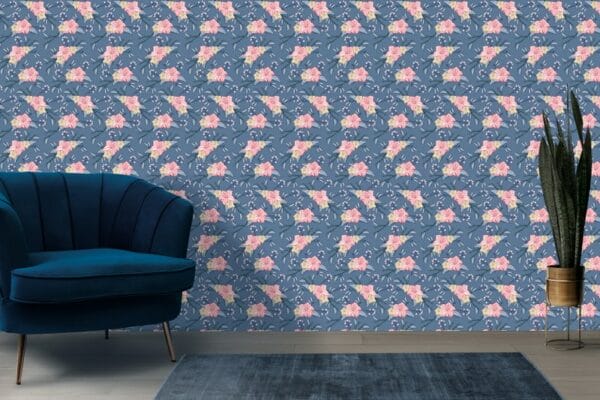 Pink and yellow flower seamless pattern Fabric Wallpaper Covers an area ​​up to 4.2mX3m with adhesive  and smoothing tool