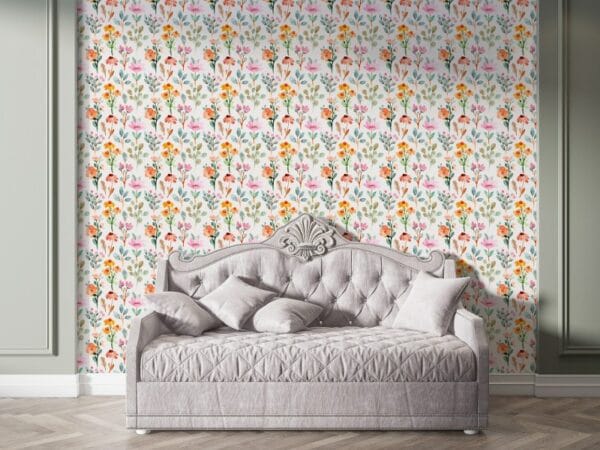 illustration of trendy floral vintage style flowers background Fabric Wallpaper Covers an area ​​up to 4.2mX3m with adhesive  and smoothing tool