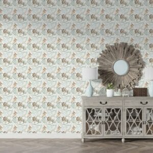 Floral texture leaves Fabric Wallpaper Covers an area ​​up to 4.2mX3m with adhesive  and smoothing tool