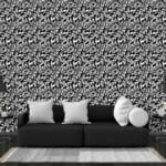 Seamless Black Leaves Pattern  Fabric Wallpaper Covers an area ​​up to 4.2mX3m with adhesive  and smoothing tool