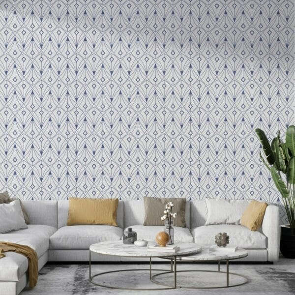 Cream and Blue Fan Geometric Fabric Wallpaper Covers an area ​​up to 4.2mX3m with adhesive  and smoothing tool