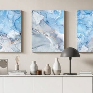 Set of 3 Blue and silver marble abstract textures