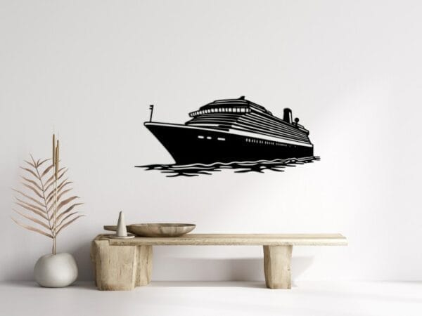 Silhouette of a cruise ship under a crescent moon Wood Wall Art 85x80