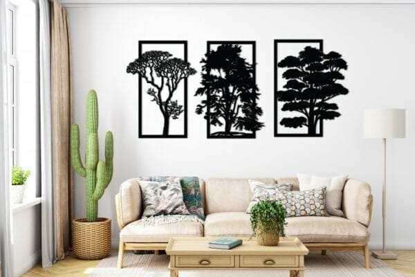 Tree Triptych Laser Cut Wood Wall Art 155x70