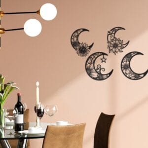 Floral Crescent Moon Wood Wall Art Set 110x75