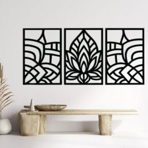 Abstract Lotus Triptych Wood Wall Art 170x80