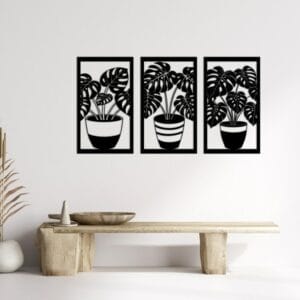Monstera Plant Triptych Wood Wall Art 115x60