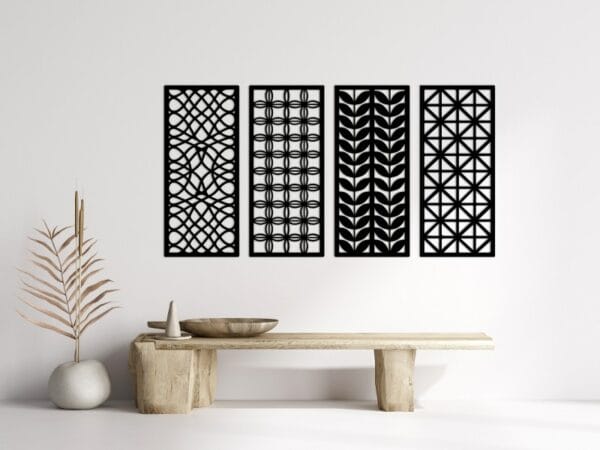 Geometric and Botanical Panel Set Wood Wall Art 155x80