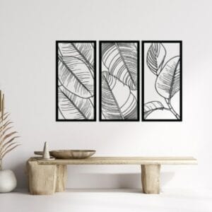 Set of 3 Ficus Leaf Wood Panels Wood Wall Art 125x80