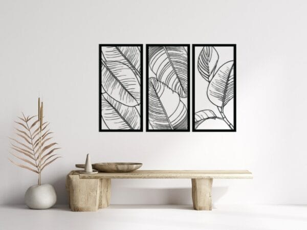 Set of 3 Ficus Leaf Wood Panels Wood Wall Art 125x80