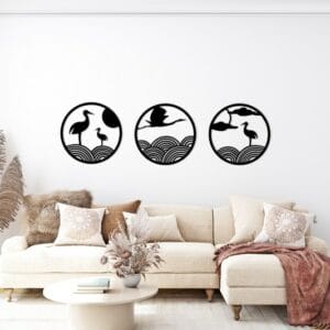 The Three Cranes of Good Fortune Wood Wall Art 135x40