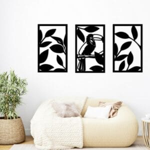 Toucan and Leaves Triptych Wood Wall Art 140x70