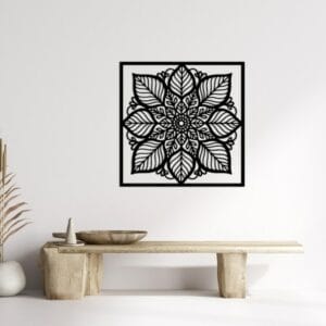 Framed Leaf Mandala Wood Wall Art 80x80